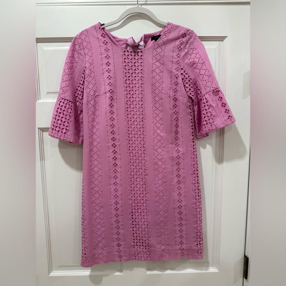 J. Crew Flutter Sleeve Eyelet Dress in Sundrenched Peony